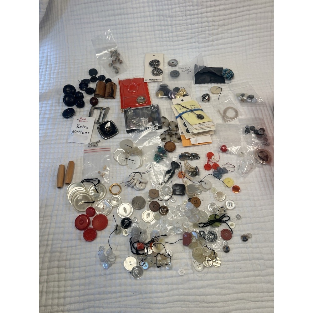 Vintage Sewing Notions Lot Buttons Trim Bias Tape Rick Rack Elastic Lace Velcro